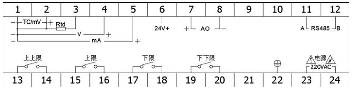 YL-TS803智能单光柱报警测控仪接线图