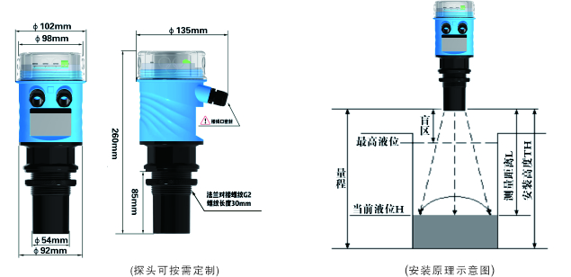 超声波液位计外型尺寸及安装